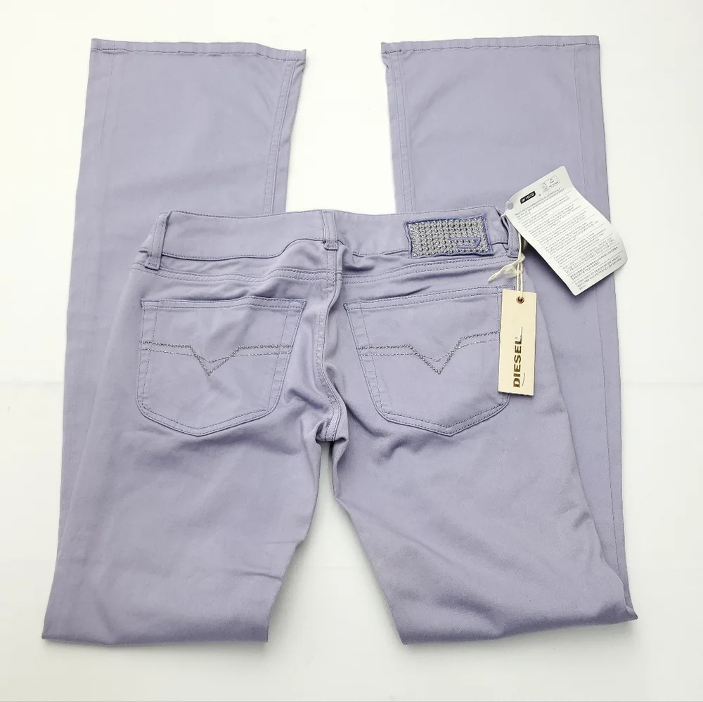 NEW Diesel Womens Low Rise Flare Pants Lilac Stretch Cotton Blend Size 25